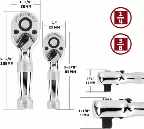 640927 POWERBUILT Drive Toth Stubby Ratchet Set #3 640927 POWERBUILT Drive Toth Stubby Ratchet Set #3